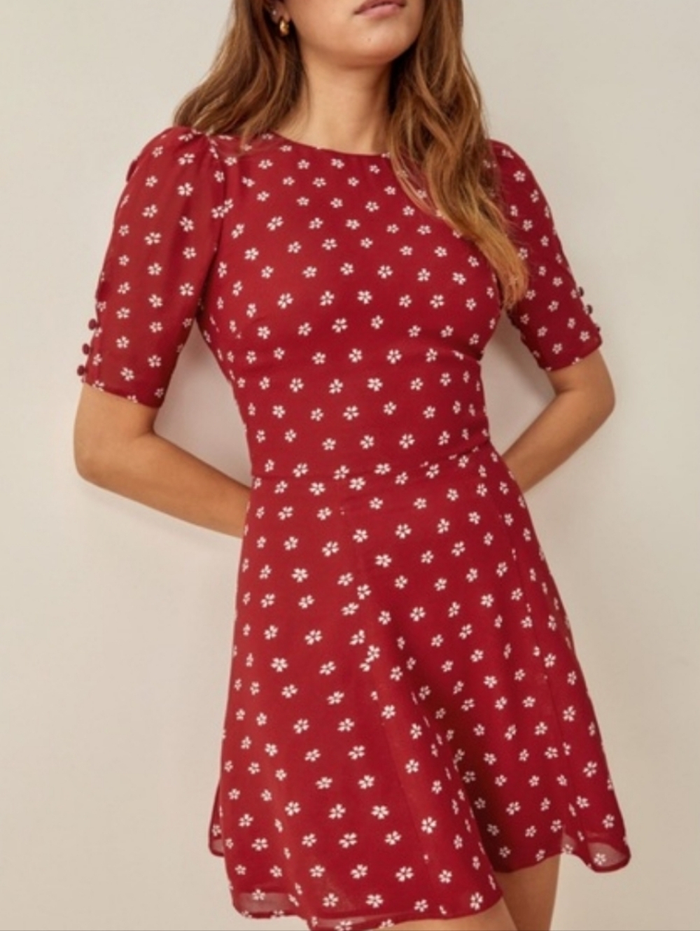 Reformation Red Mini Dress with White Floral Print